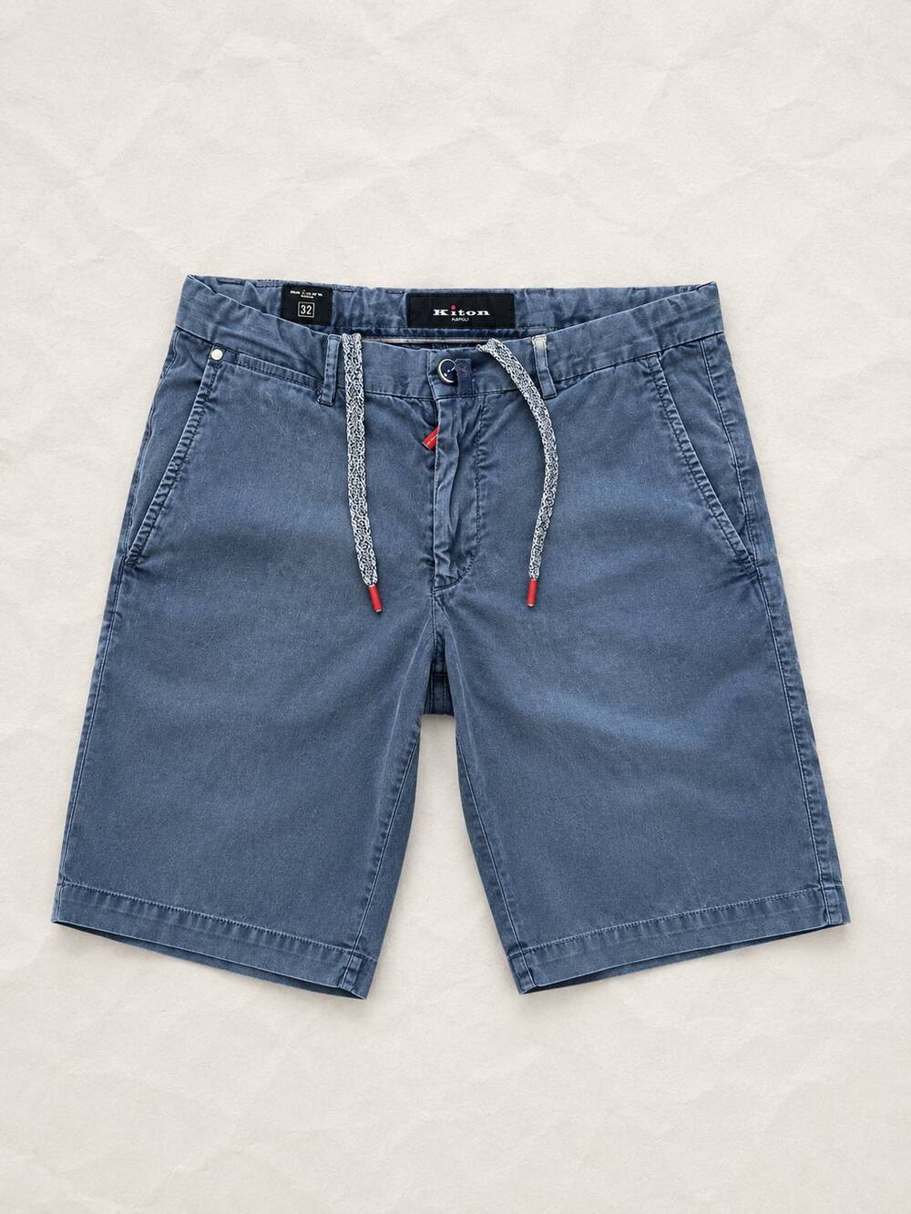 Kiton Garment-Dyed Shorts Stretch Cotton Blend Blue 32 US